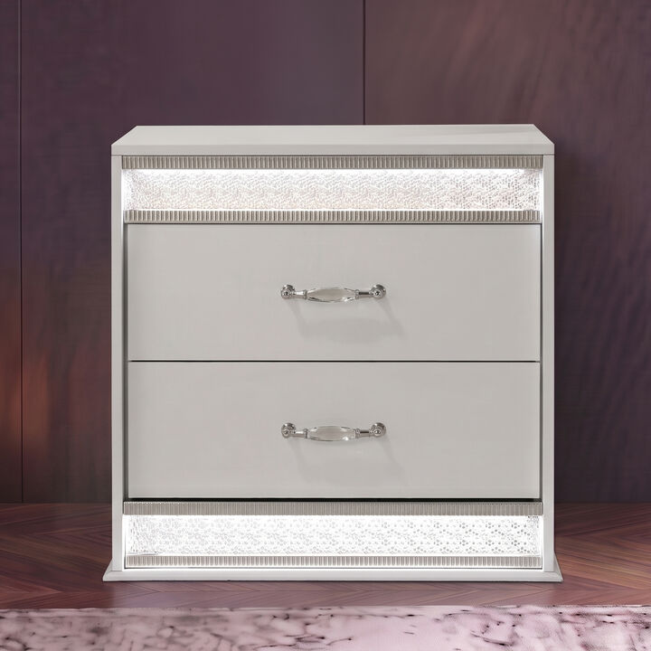 Modern 2 Drawer Nightstand with LED Lighting and Crystal Accents