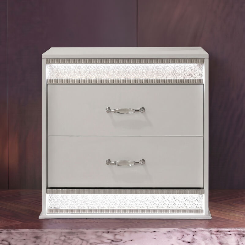 Modern 2 Drawer Nightstand with LED Lighting and Crystal Accents image number 1