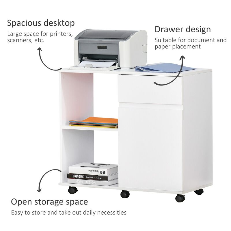Filing Cabinet/Printer Stand with Open Storage Shelves, for Home or Office Use, Including an Easy Drawer, White image number 4