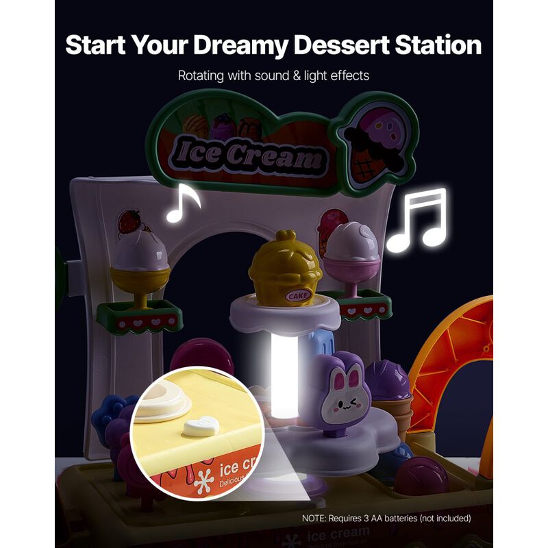 Kids Ice Cream Cart Toy, 27 PCS Pretend Play Store with Lights & Sounds image number 7