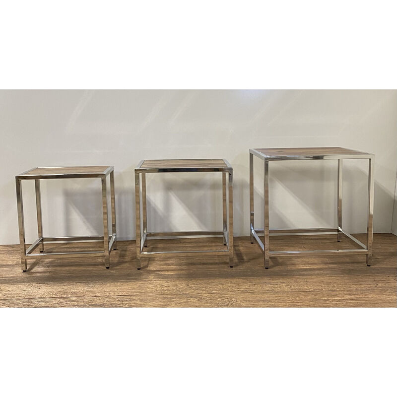 Set of Three Solid Wood Side Tables &ndash; Stackable & Versatile