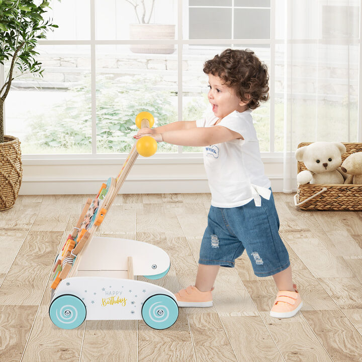 Push & Pull Wooden Baby Walker Toy with Interactive Learning Center