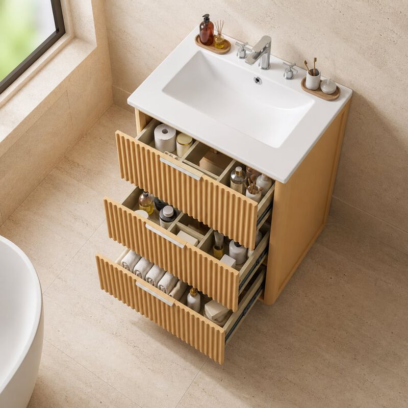 ELEMENT ACE 24 Inch Modern Luxury Bathroom Vanity with Ceramic Sink, Freestanding Cabinet with Ample Drawers for Bathroom Storage image number 2