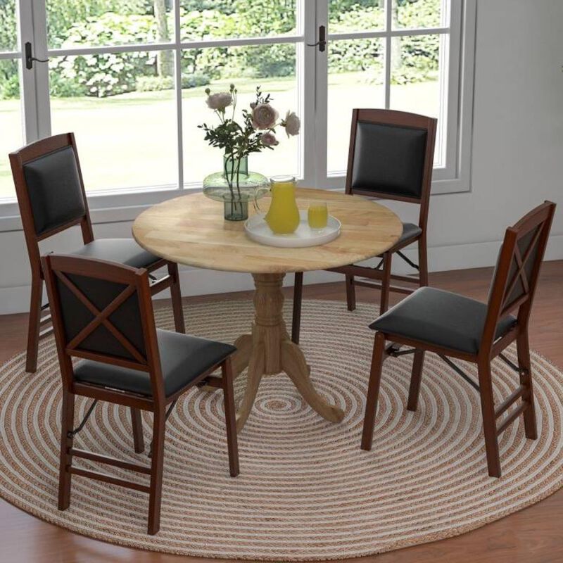 Hivvago Round Solid Wood Kitchen Dining Table in White Farmhouse Wooden Finish