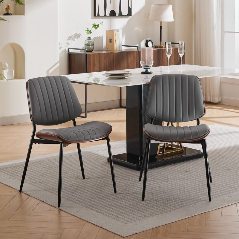 Whisen Set of 2 Mid Century Modern Dining Chairs, Faux Leather Upholstered Seat with Bentwood Back Metal Legs for Kitchen Dining Room image number 2