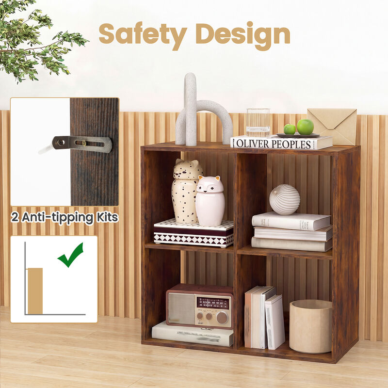 4 Cube Bookcase with Back Guardrail for Bedroom Storage image number 6