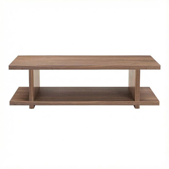 Starlight Canyon Home Brown Walnut Veneer Coffee Table with Matte MDF Frame and Open Storage