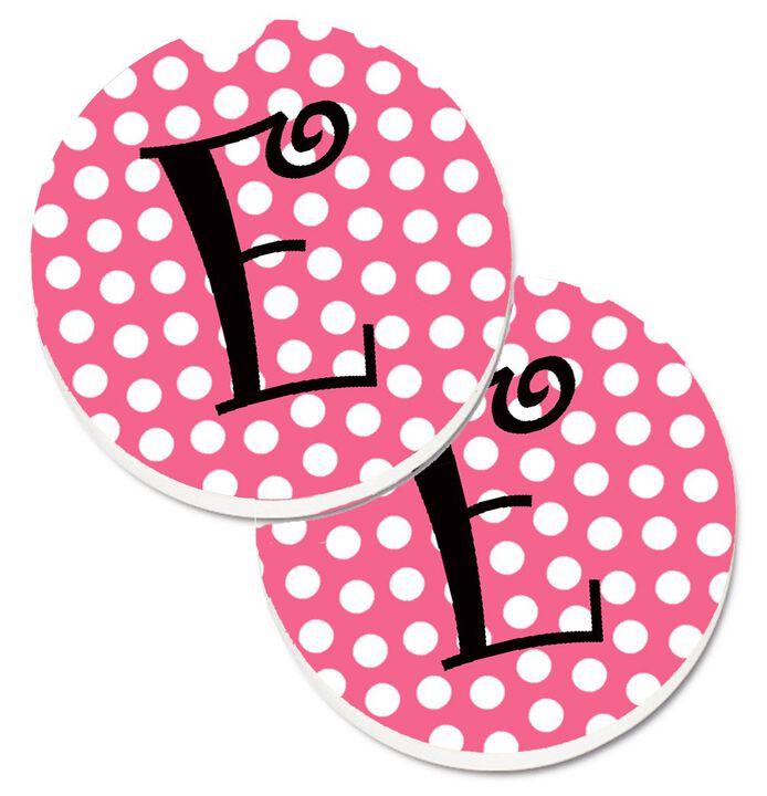 Caroline's Treasures Letter E Monogram - Pink black Polka Dots Set of 2 Cup Holder Car Coasters CJ1001-ECARC, 2.56, Multicolor