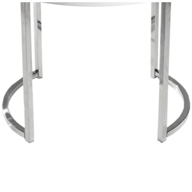 Dami 22 Inch Side End Table, White Lacquer Round Top, Open Metal Frame
