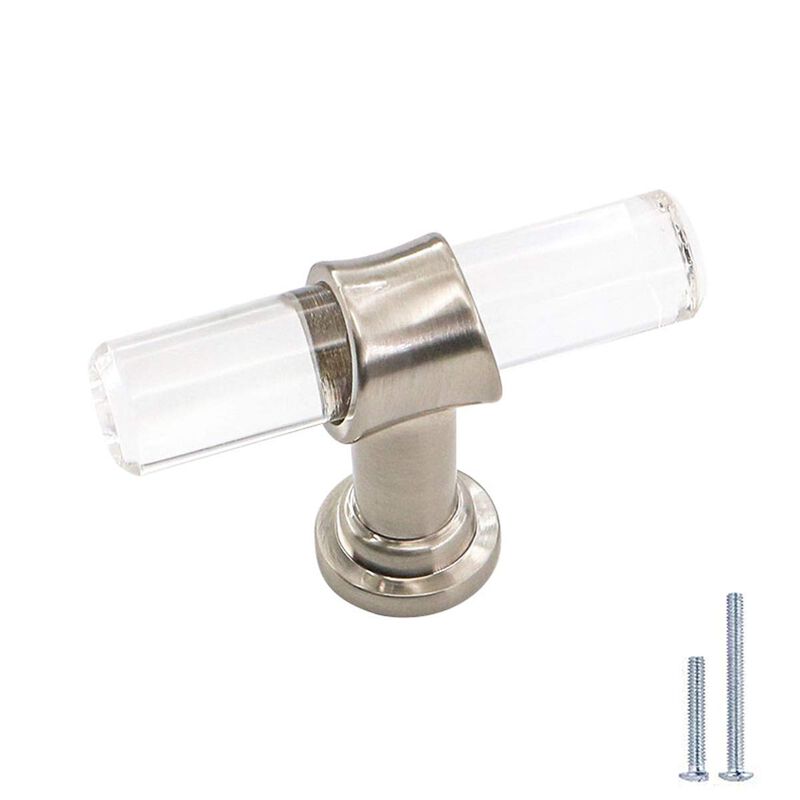 Peaha 10 Pack Brushed Nickel Cabinet Knobs T Shape Acrylic Drawer Knob Silver Decorative Hardware for Dresser Cupboards