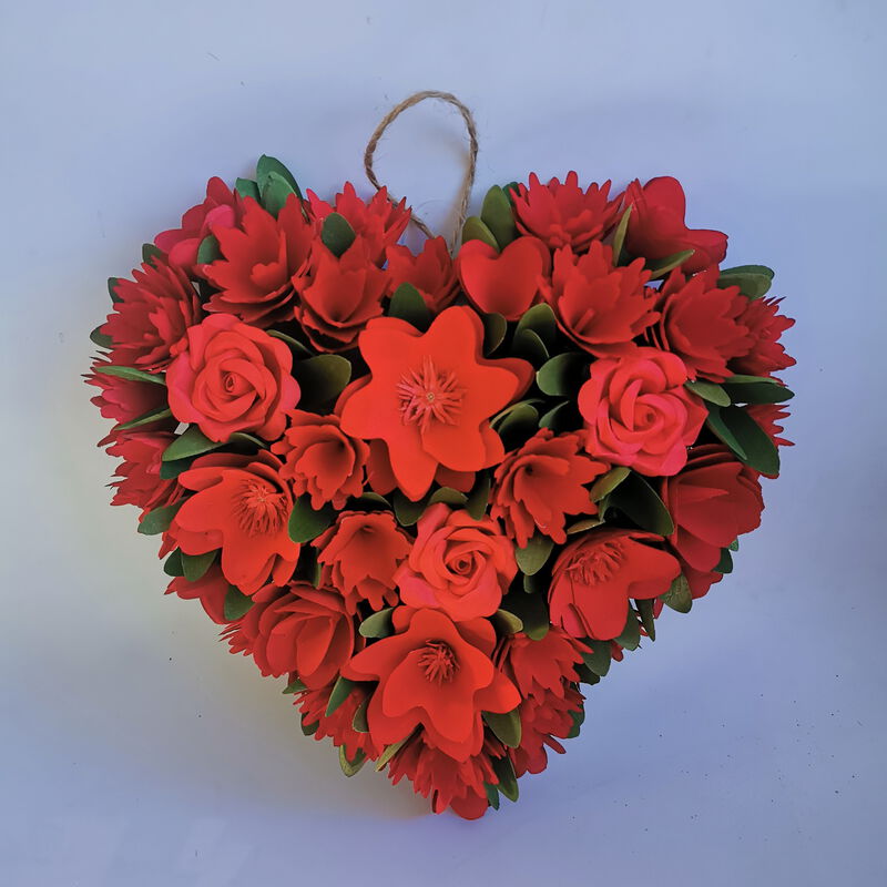 Mixed Floral with Wooden Flowers Artificial Valentine's Day Heart Wreath - 12.25" image number 5