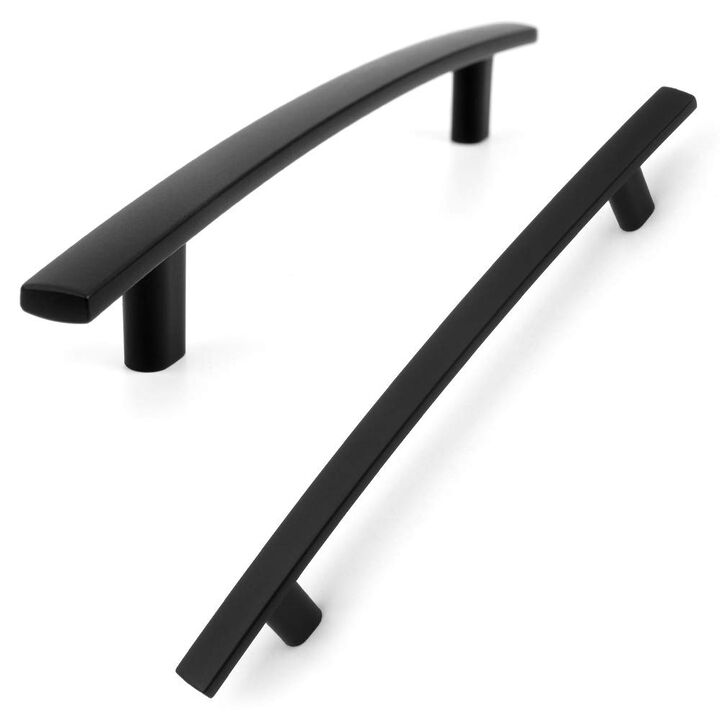KOOFIZO Curved Bar Cabinet Pull - Black Furniture Arch Handle, 5 Inch/128mm Screw Spacing, 10-Pack for Kitchen Cupboard Door, Be