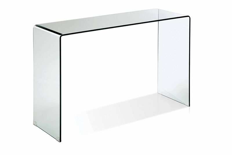 BENT GLASS SOFA TABLE, CLEAR, 12mm THICK GLASS, 47"x16"x32"H
