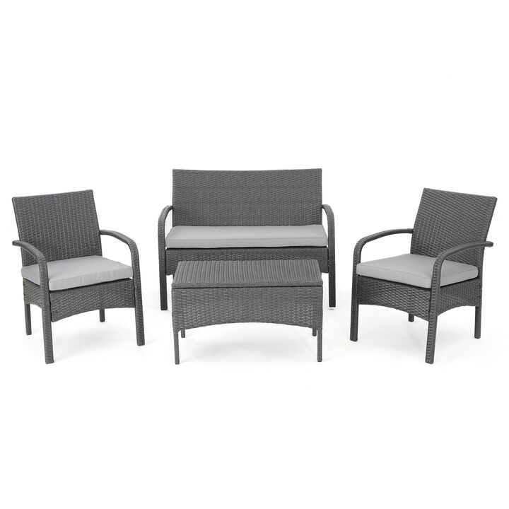 Orry 4pc Outdoor Table Set, 1 Loveseat, 2 Accent Chairs, Dark Gray Finish