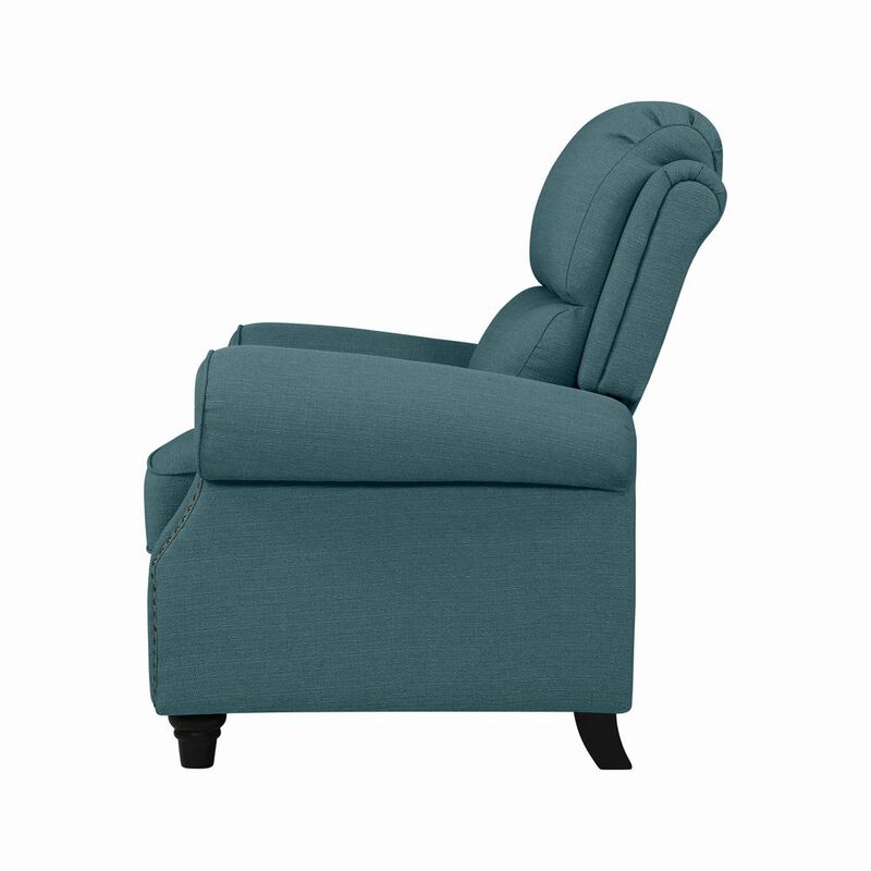 ProLounger Bustle-Back Pushback Recliner with Nailheads in Caribbean Blue Linen