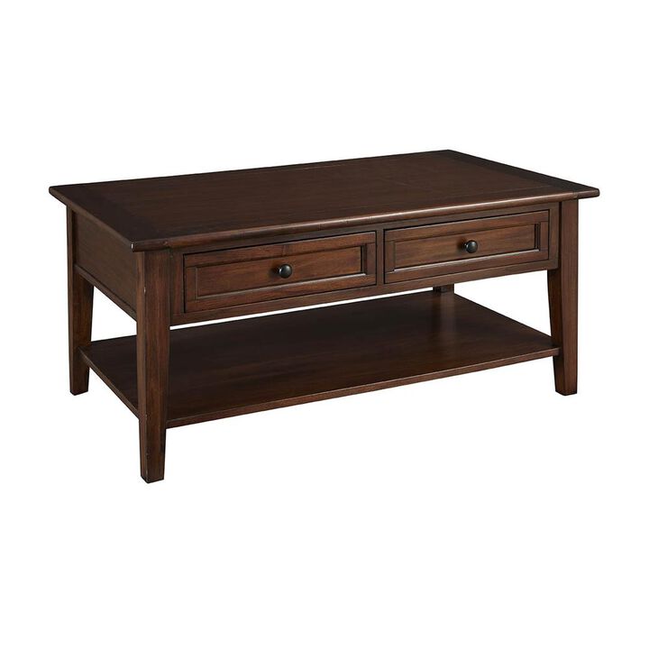 Rectangular Coffee Table with Storage, Solid Wood Cocktail Table Brown