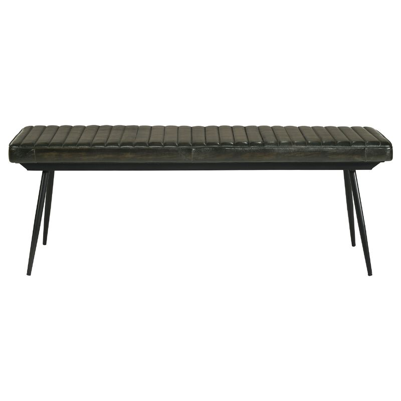 Mia 54 Inch Bench, Hand Dyed Espresso Brown Leather, Vertical Tufting image number 2