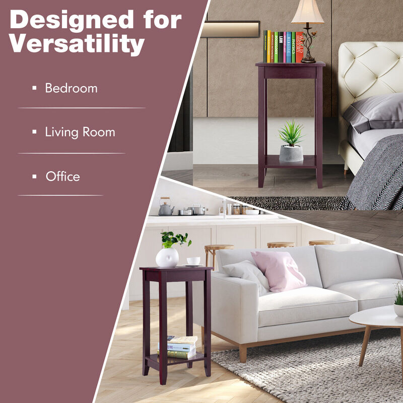 2-Tier Nightstand End Side Wooden Legs Table for Bedroom image number 5