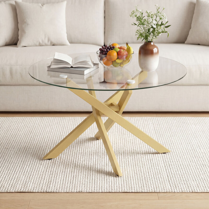 Circular Glass Coffee Table with Tempered Glass Top for Home Office Living Room image number 4