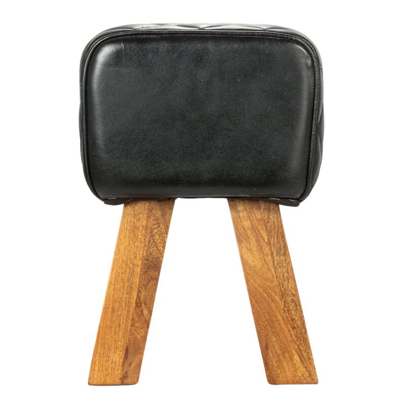 Stitched Leather and Wood Bench, Camel and Natural image number 4