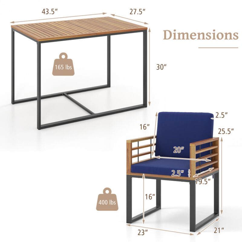 Mondawe 3-Piece Outdoor Set,43.5" Acacia Table & Enhancement Mode Cushioned Chairs Patio Dining Set