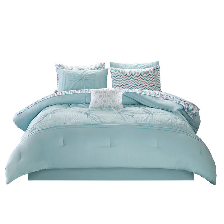Gracie Mills Fionnuala Solid Embroidered Comforter Set with Chevron Sheets and Decorative Pillow