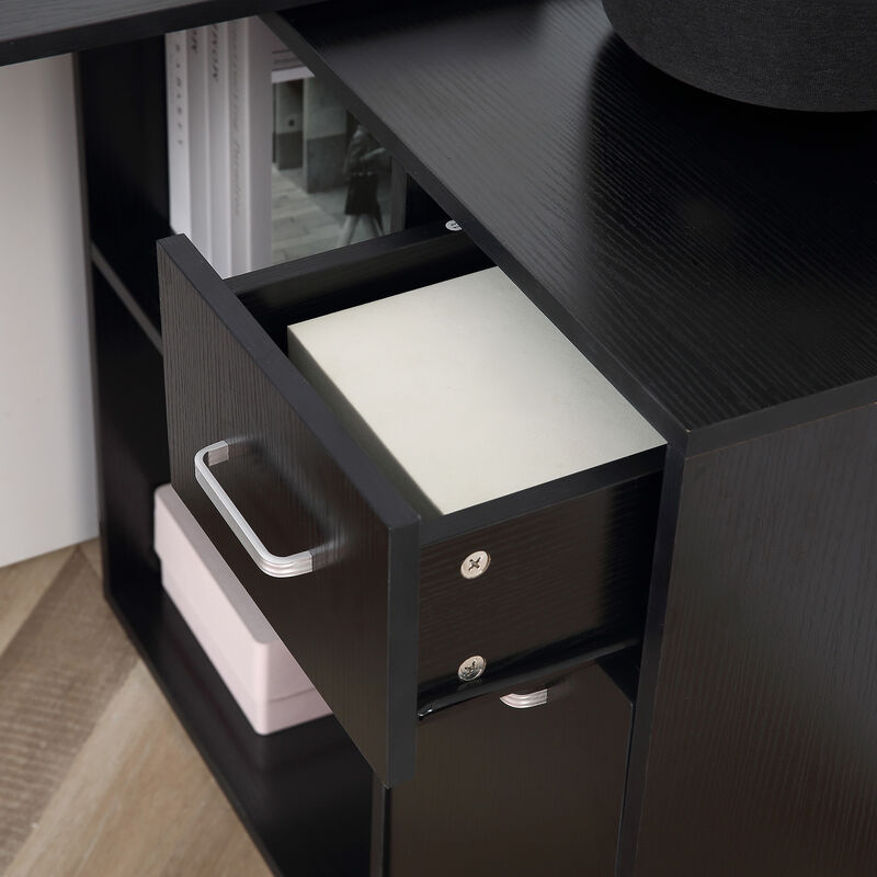 Streamdale 180 Rotating Corner Desk with Storage Shelves and Drawer, Black