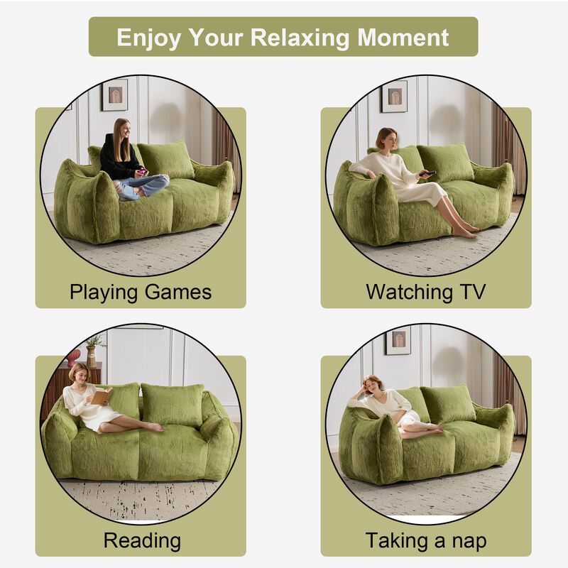 Whisen Giant Bean Bag Couch Ultra Soft Fluffy Loveseat Oversized Chase Lounge Chair with Pillows image number 7