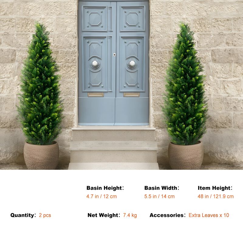 2 Piece Faux Cedar Topiary Trees with Extra Leaves UV Resistant Indoor Outdoor Greenery-Green image number 2