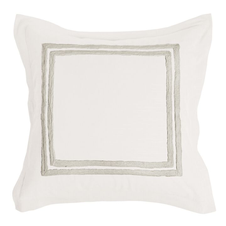 Lenz 26 Inch Cotton Euro Pillow Sham with Hand Stitched Embroidery, Ivory-Benzara