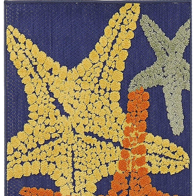 HomeRoots 8' Blue Yellow And Orange Starfish Indoor Outdoor Runner Rug image number 2