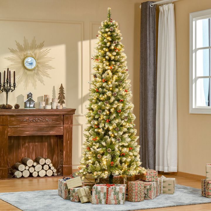 7.5ft Pre-Lit Snow-Dipped Artificial Christmas Tree with Realistic Branches