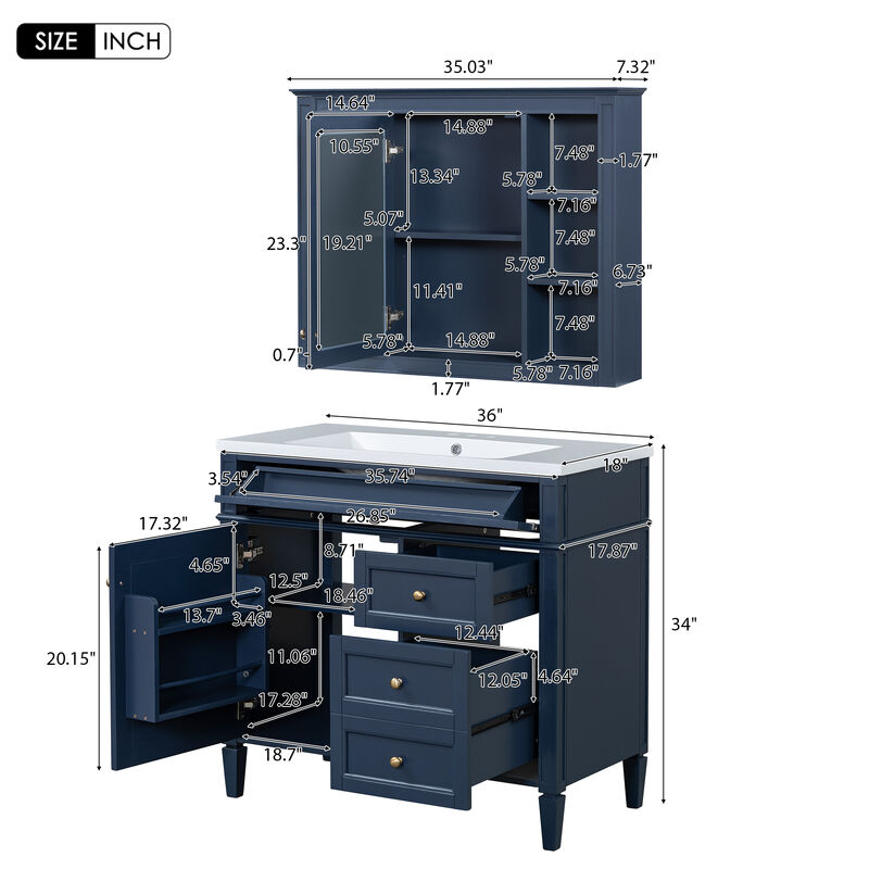 36'' Single Sink Bathroom Vanity with  Mirror cabinet