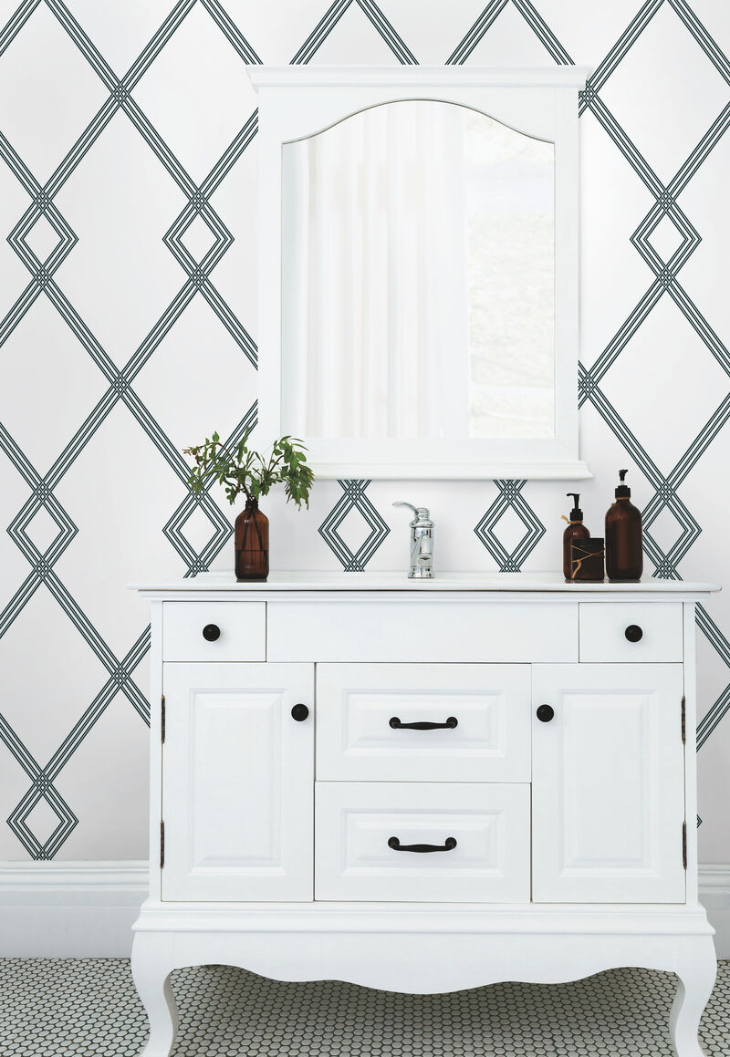 Ribbon Stripe Trellis White & Black Wallpaper image number 2
