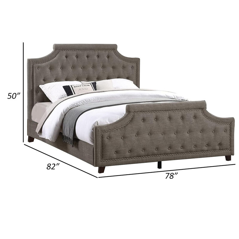Gia Upholstered King Size Bed, Clipped Corners, Rich Brown Polyester Fabric - Benzara