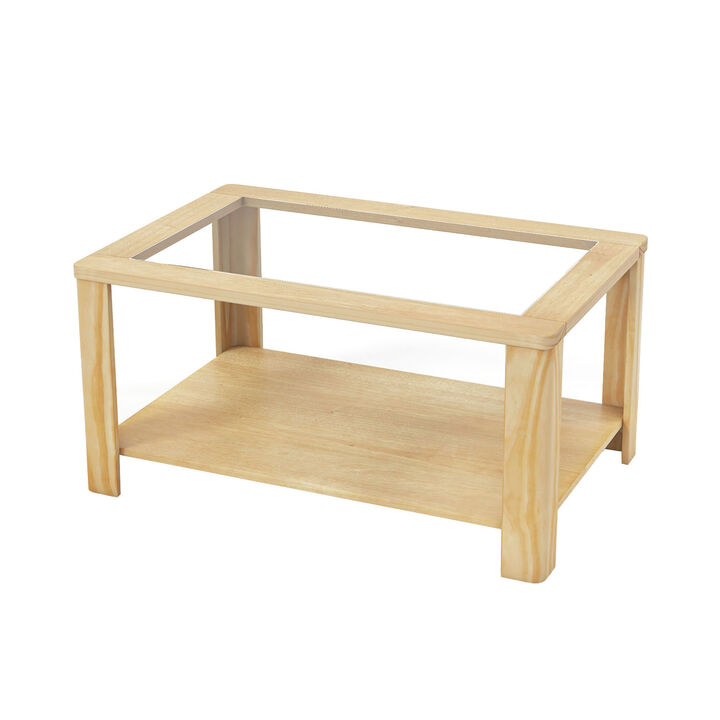 2-Tier Rectangular Coffee Table with Tempered Glass Top and Storage Shelf Stylish Center Table