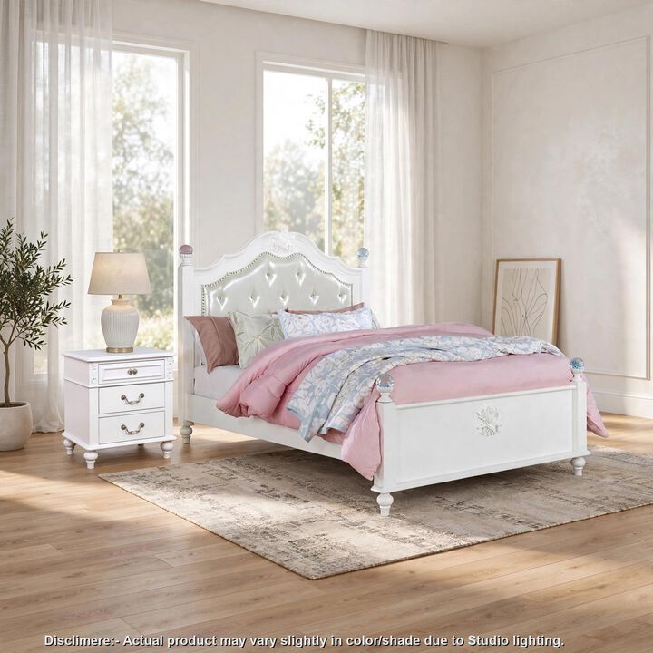 2pc Full Bedroom Set, White Wood, Nightstand