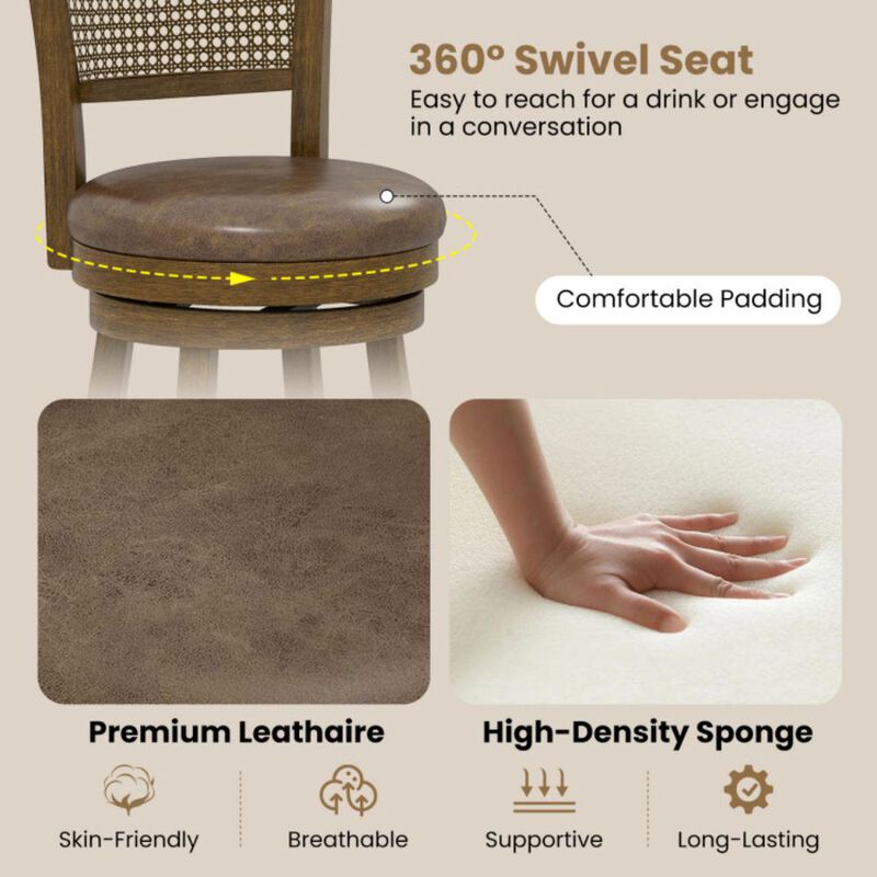Hivvago Set of 2 Bar Stools 25" Swivel Bar Chairs Leathaire Counter Height Stools image number 4