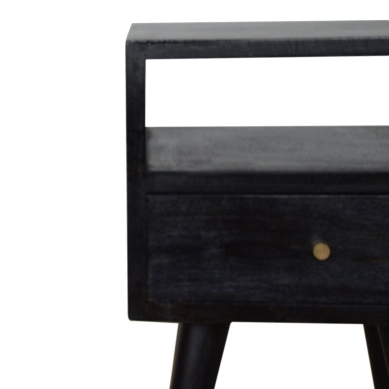 Mini Ash Black 1 Drawer Solid Wood Nightstand
