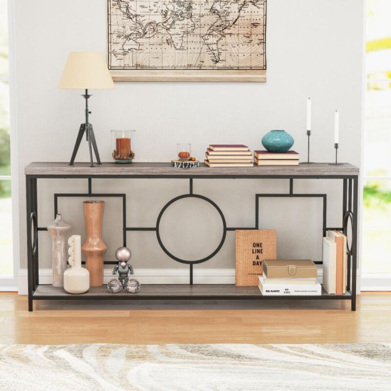 Hivvago 2-Tier Faux Marble Top Console Table with Storage Shelf for Hallway