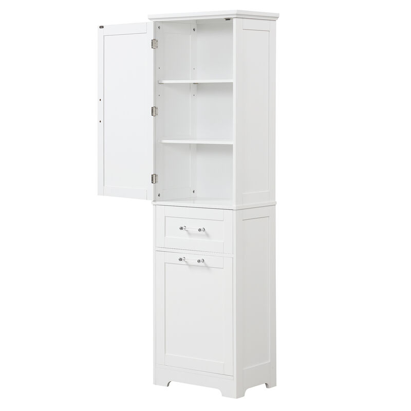 Whisen Bathroom Storage Cabinet, Freestanding Verticle Storage Cabinet with Two Different Size Drawers and Adjustable Shelf