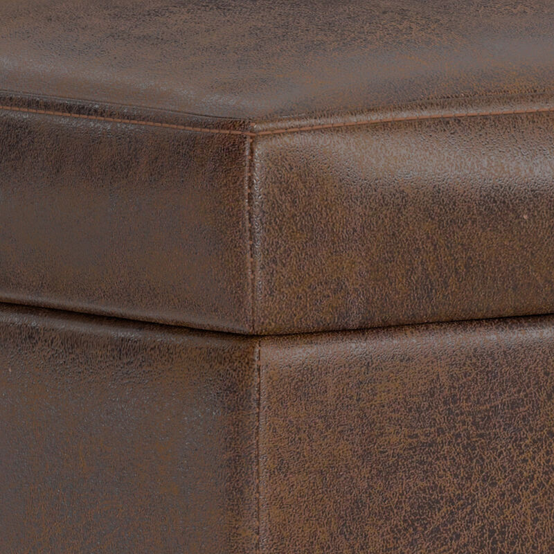 Shiloh 26 inch Wide Transitional Contemporary Small Storage Ottoman in Distressed Chestnut Brown Vegan Faux Leather, Assembled image number 7