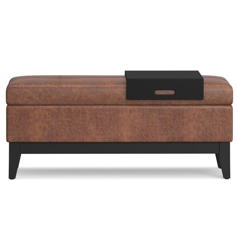 HomeRoots 42" Black and Dark Brown Tufted Faux Leather and Solid Wood Upholstered Storage Bench With Tray image number 3