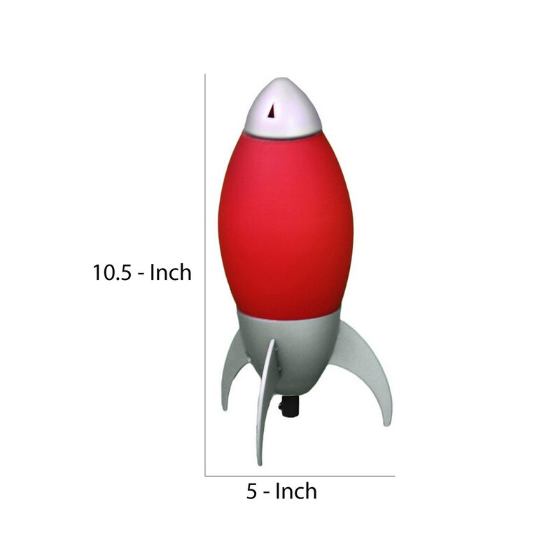 Kid Table Lamp with Rocket Design Silhouette, Red-Benzara