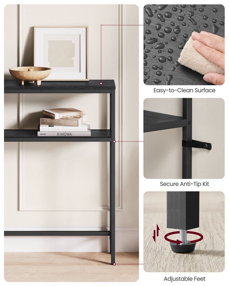 Charcoal Grey 2 Tier Console Table with Storage Shelves image number 3