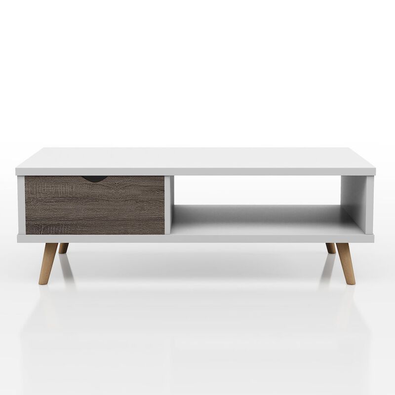 ENITIAL STAR Paulson Wood 1-Drawer Coffee Table in White and Dark Gray