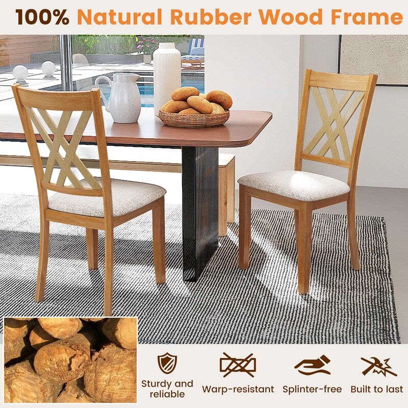 Set of 4 Linen Fabric Upholstered Dining Chairs with Rubber Wood Frame for Dining Room-Natural image number 4