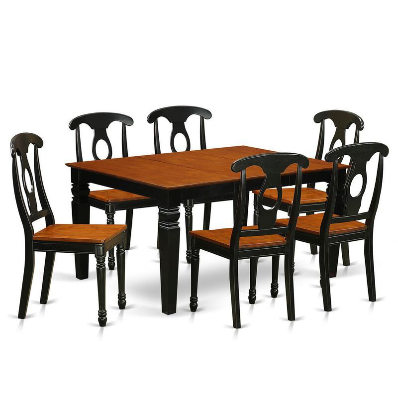 7 Pc Dining set with a Kitchen Table and 6 Wood Dining Chairs in Black