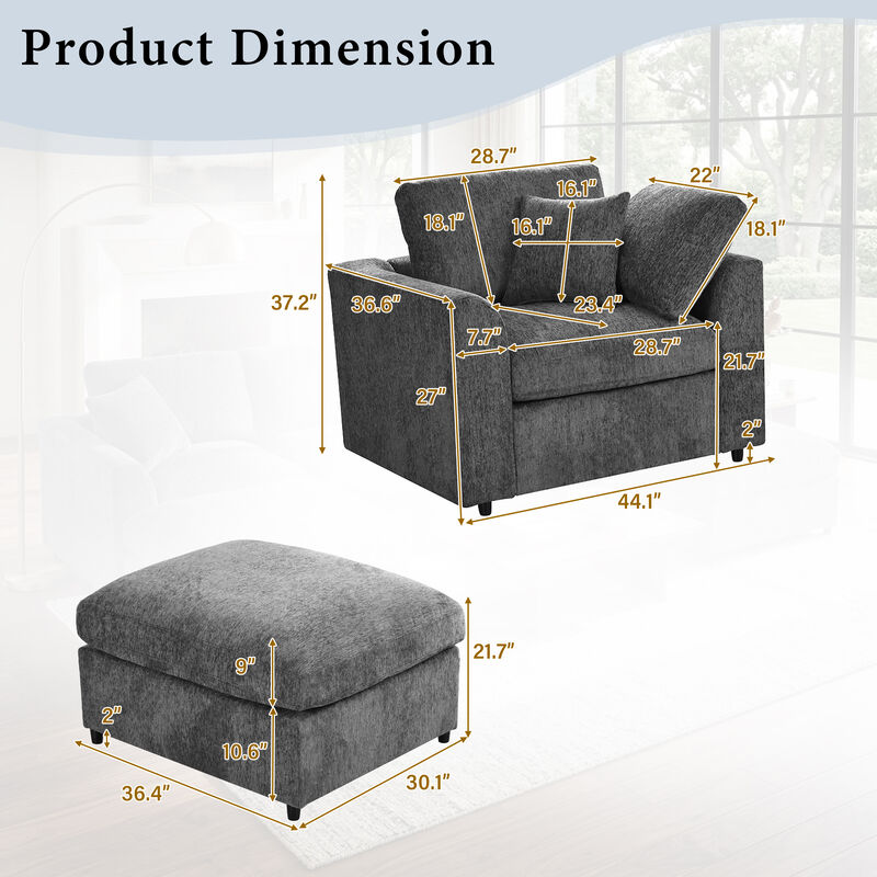 Merax Chenille Armchair with Movable Ottoman, High-Density Foam & Pocket Springs image number 4