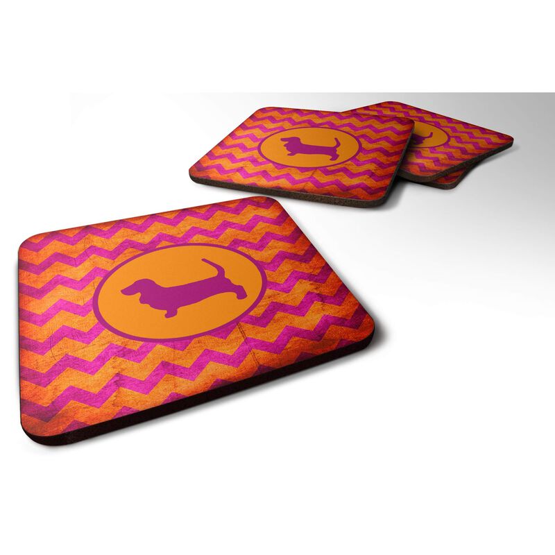 Caroline's Treasures SDK1011-B-FC Basset Hound Chevron Pink and Orange Foam Coasters (Set of 4), 3.5 H x 3.5 W, Multicolor image number 0